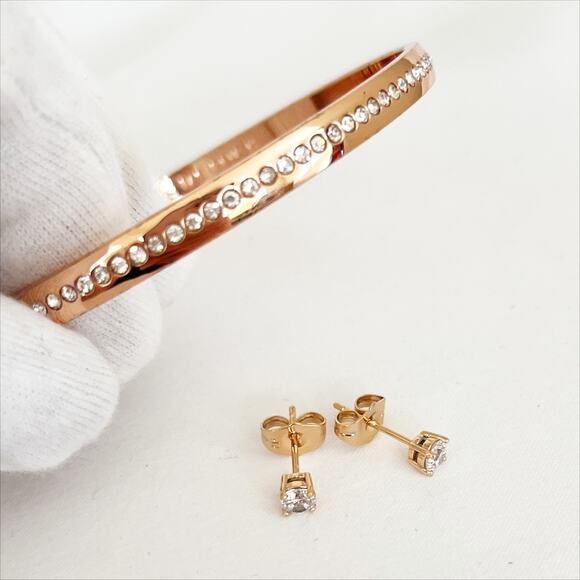 KATE SPADE Bracelet Bangle & Earrings Cubic Zirconia Pierced with KS Jewelry Box - Picture 5 of 8